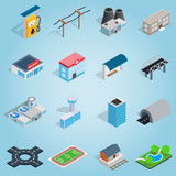 Isometric infrastructure icons set. Universal infrastructure icons to use for web and mobile UI, set of basic infrastructure elements vector illustration