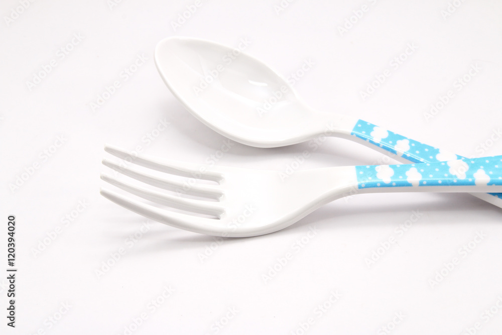 Plastic fork and spoon isolated on white background Plastic fork and spoon isolated on white background