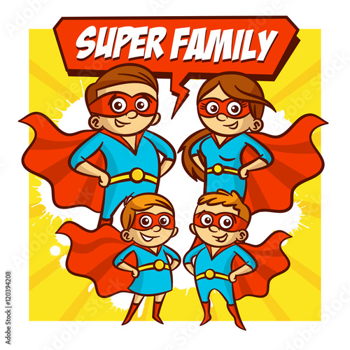 Super Family. Father Mother Daughter Son Superheroes. Set