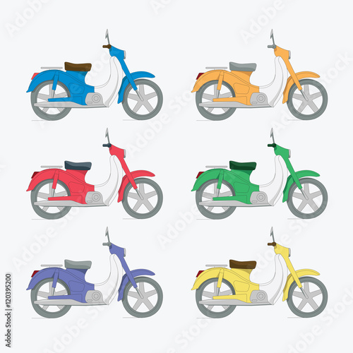 Set of colorful motorcycles