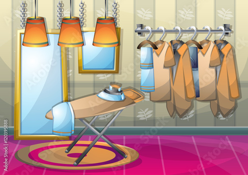 cartoon vector illustration interior clothing room with separated layers in 2d graphic