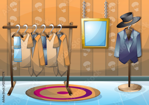cartoon vector illustration interior clothing room with separated layers in 2d graphic
