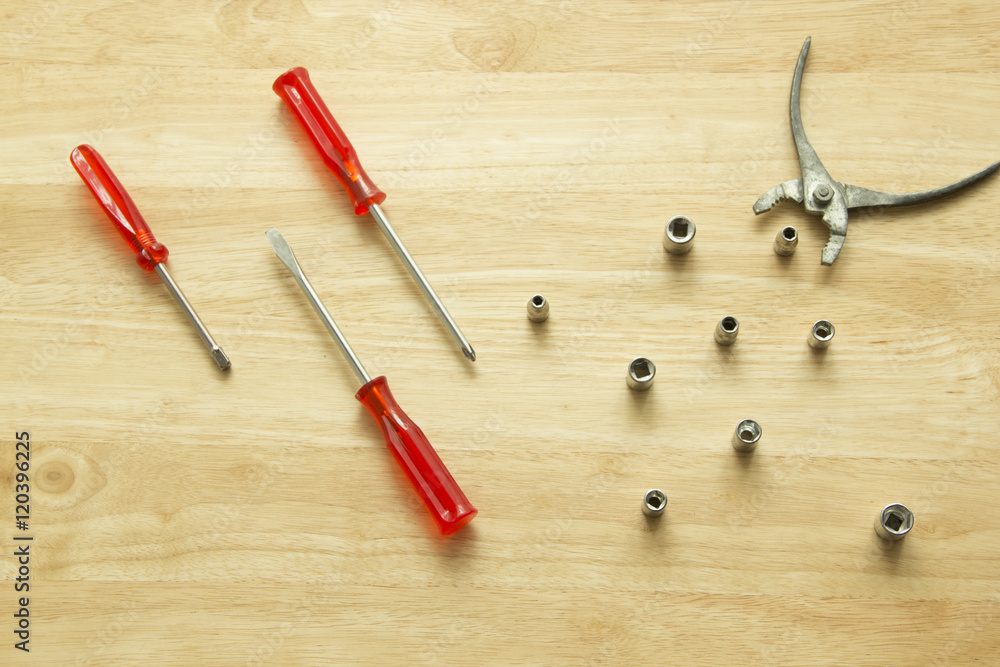 Assorted work tools on wood Assorted work tools on wood