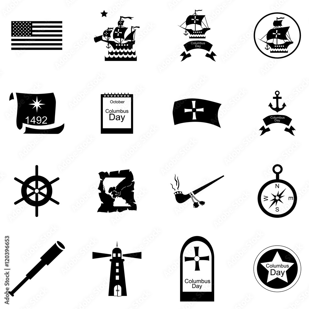 Fototapeta premium Columbus Day icons set in cartoon style. set collection. Celebrate Columbus Day vector illustration