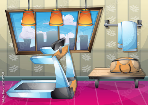 cartoon vector illustration interior fitness room with separated layers in 2d graphic