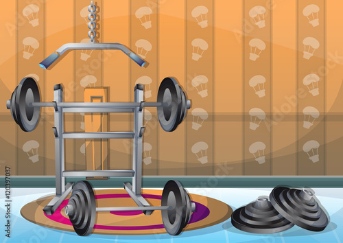 cartoon vector illustration interior fitness room with separated layers in 2d graphic