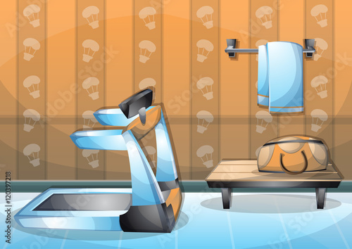cartoon vector illustration interior fitness room with separated layers in 2d graphic