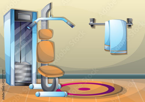 cartoon vector illustration interior fitness room with separated layers in 2d graphic
