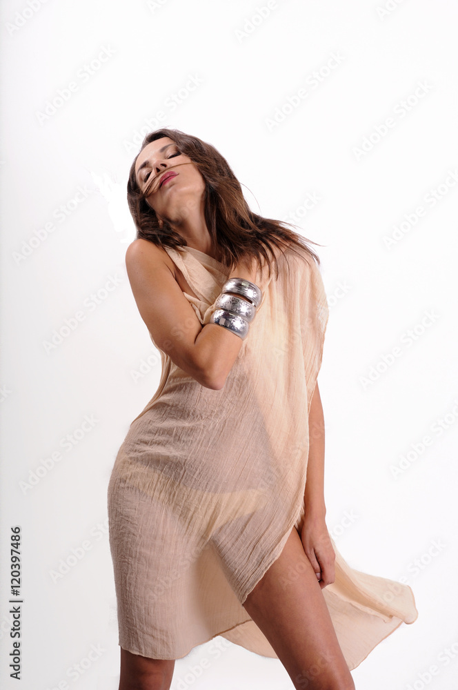young beautiful naked woman with a shawl on a white background young beautiful naked woman with a shawl on a white background
