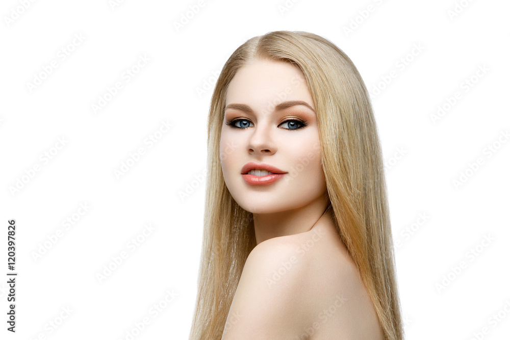 Beautiful girl with blond long hair and makeup Beautiful girl with blond long hair and makeup
