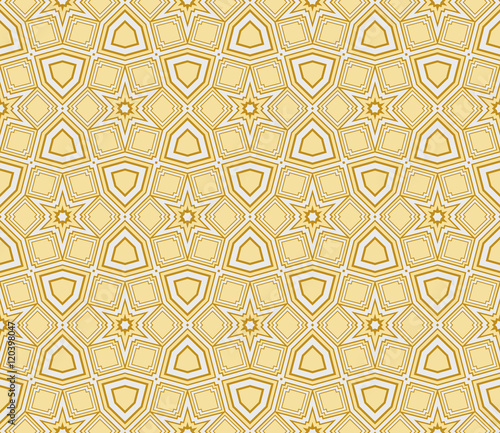 geometric pattern of pentagons in the shape of a star. Seamless vector illustration. gold color