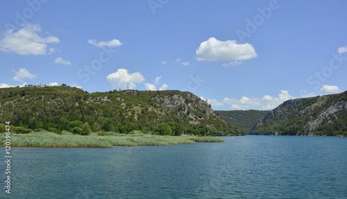 The landscape near the small town of Skradin on the coast of the Sibenik-Knin County of Croatia 