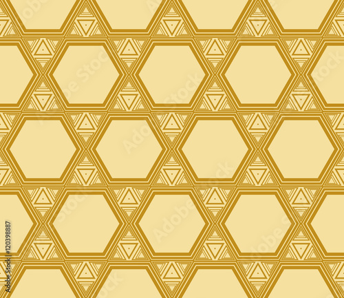 geometric pattern of hexagons. Seamless vector illustration. gold color