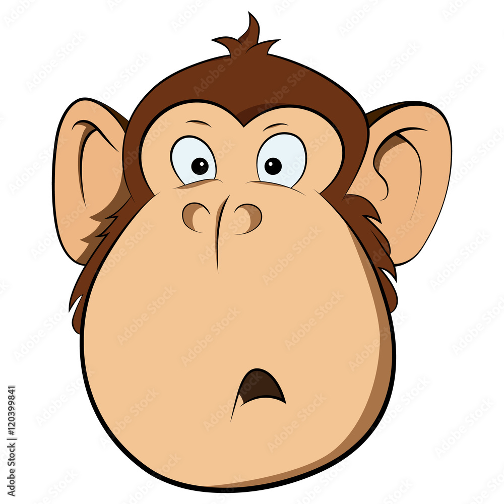 Illustration of surprised monkey. Portrait of animal isolated on white