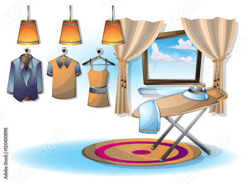 cartoon vector illustration interior clothing room with separated layers in 2d graphic
