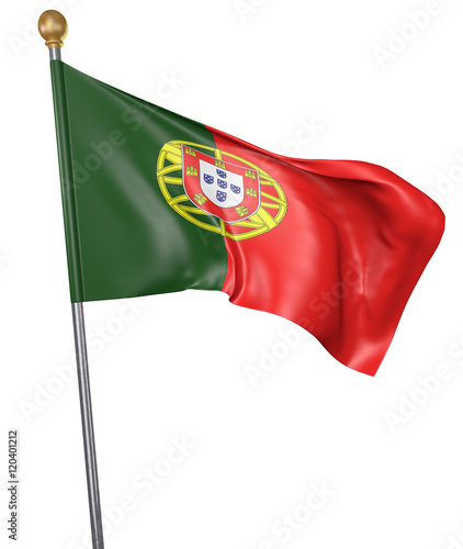 National flag for country of Portugal isolated on white background, 3D rendering