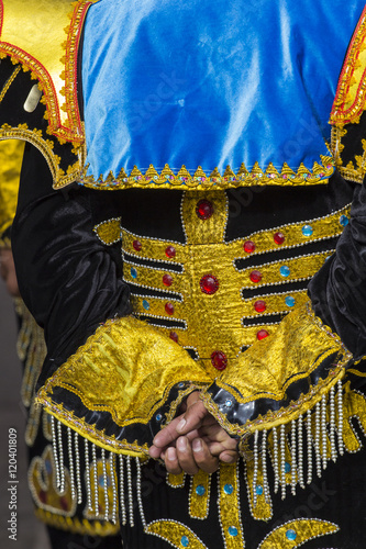 Peruvian dancers at the parade in Cusco. People in traditional clothes. photo