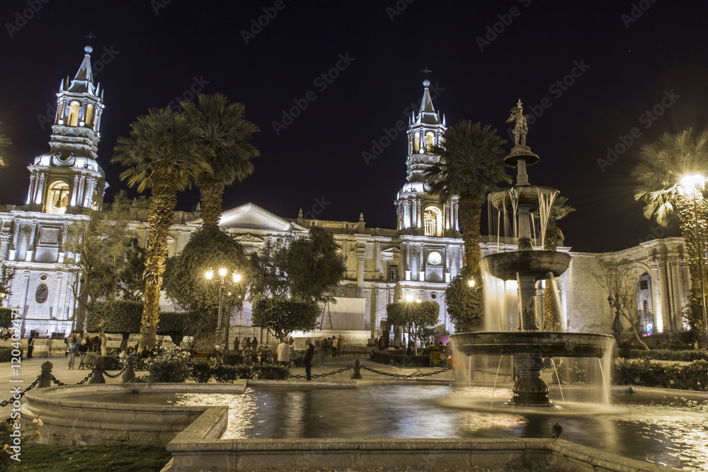 Colonial houses on Plaza de Armas square in Arequipa, Peru