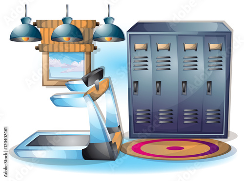 cartoon vector illustration interior fitness room with separated layers in 2d graphic