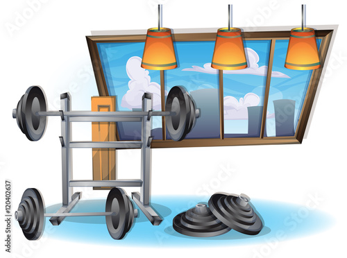 cartoon vector illustration interior fitness room with separated layers in 2d graphic