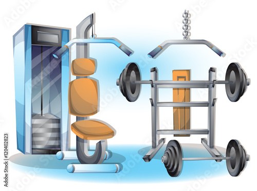 cartoon vector illustration interior fitness room with separated layers in 2d graphic