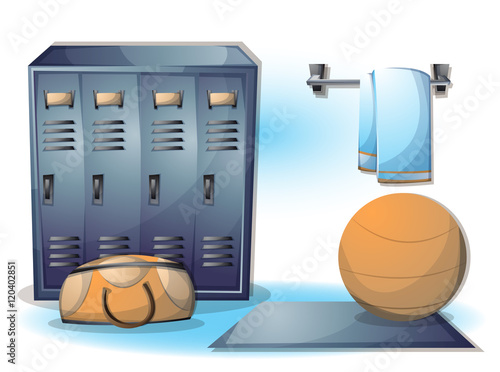 cartoon vector illustration interior fitness room with separated layers in 2d graphic
