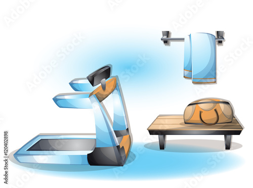 cartoon vector illustration interior fitness room with separated layers in 2d graphic