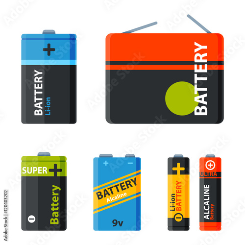 Group of different batteries vector icons