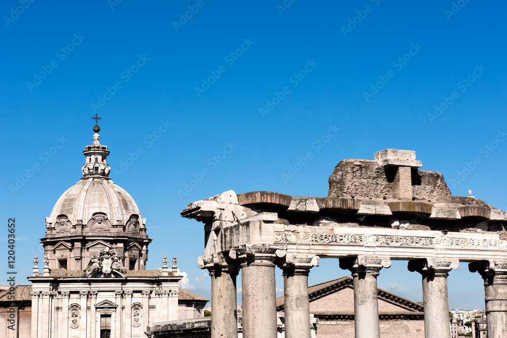 Roman Forum - Temple of Saturn with church