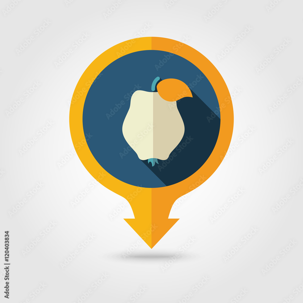 Quince flat pin map icon. Tropical fruit Quince flat pin map icon. Tropical fruit