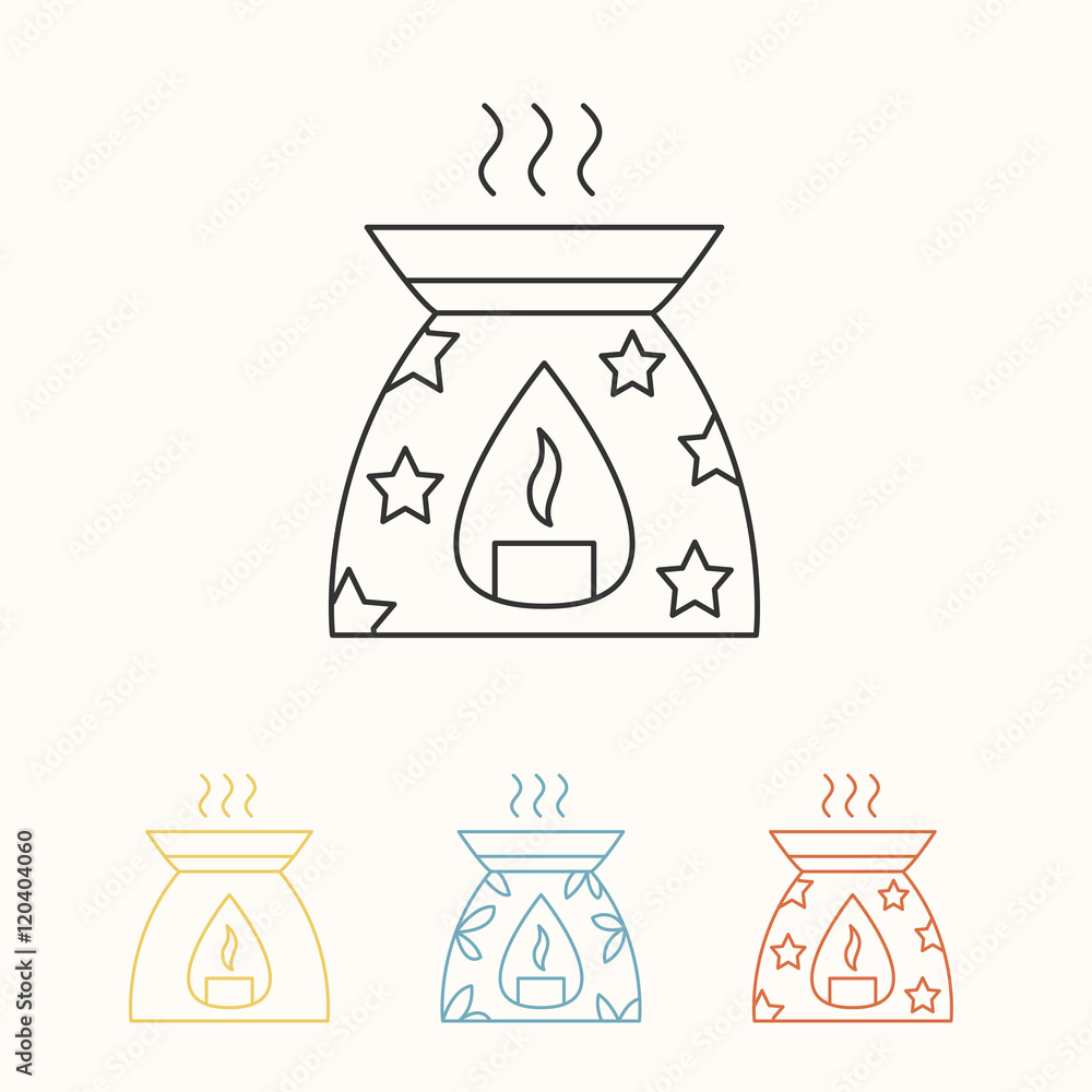 Modern vector line icon of oil burner. Essential oils shop linear logo ...