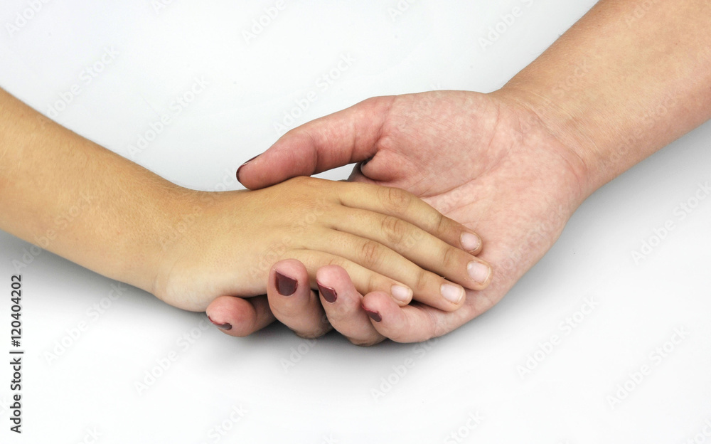 Fototapeta premium Child and mother hands on light background
