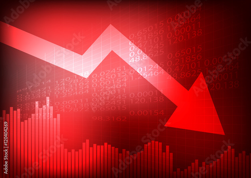 Vector : Decreasing graph and arrow on red stock board