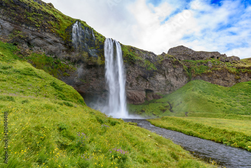 waterfall Seljalandsfoss in summer  Iceland