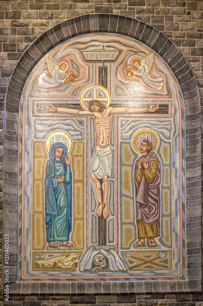 Crucifixion of Jesus Christ, with St John and Virgin Mary.