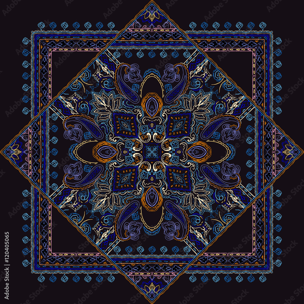 Ornamental paisley pattern. Neckerchief print. 