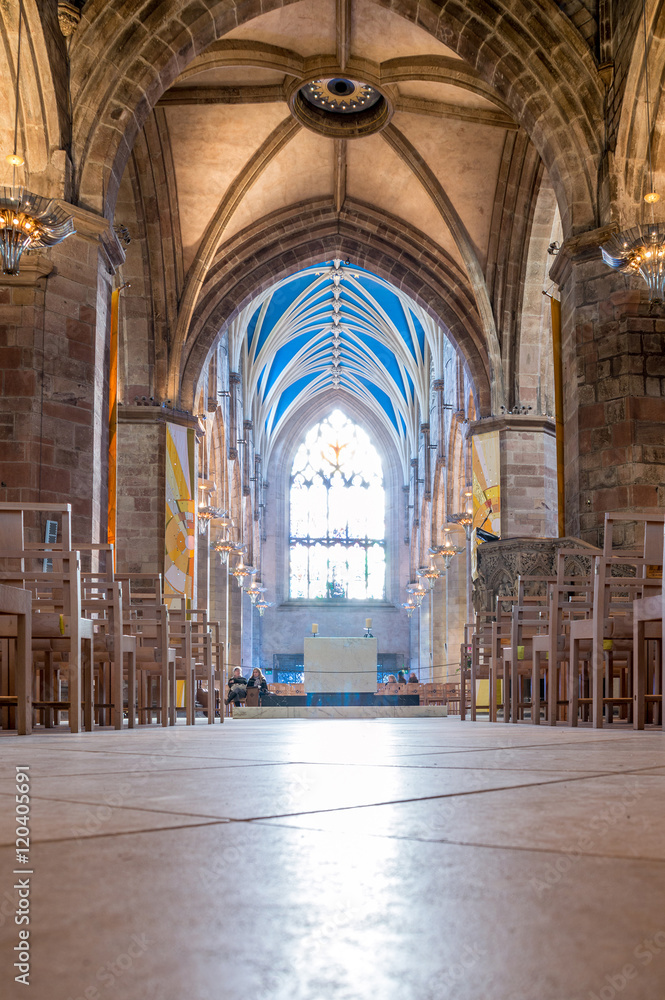 The interior with the altar of St Giles Cathedral or the High Kirk, main church of the Church of Scotland