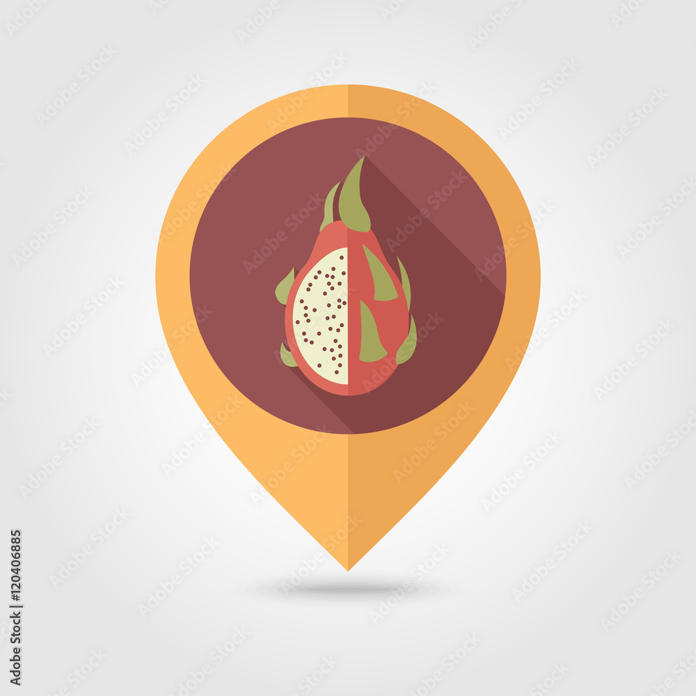 Pitaya flat pin map icon. Tropical dragon fruit