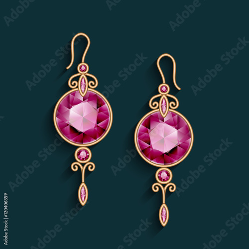 Vintage gold jewelry earrings with ruby gemstones