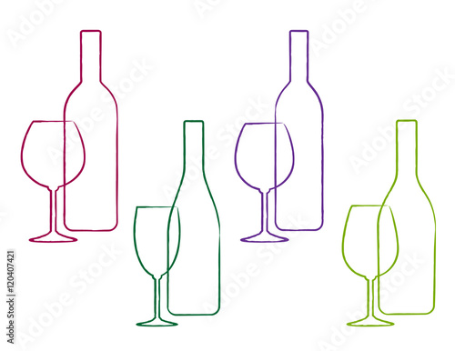 linear wine set of bottle and glass