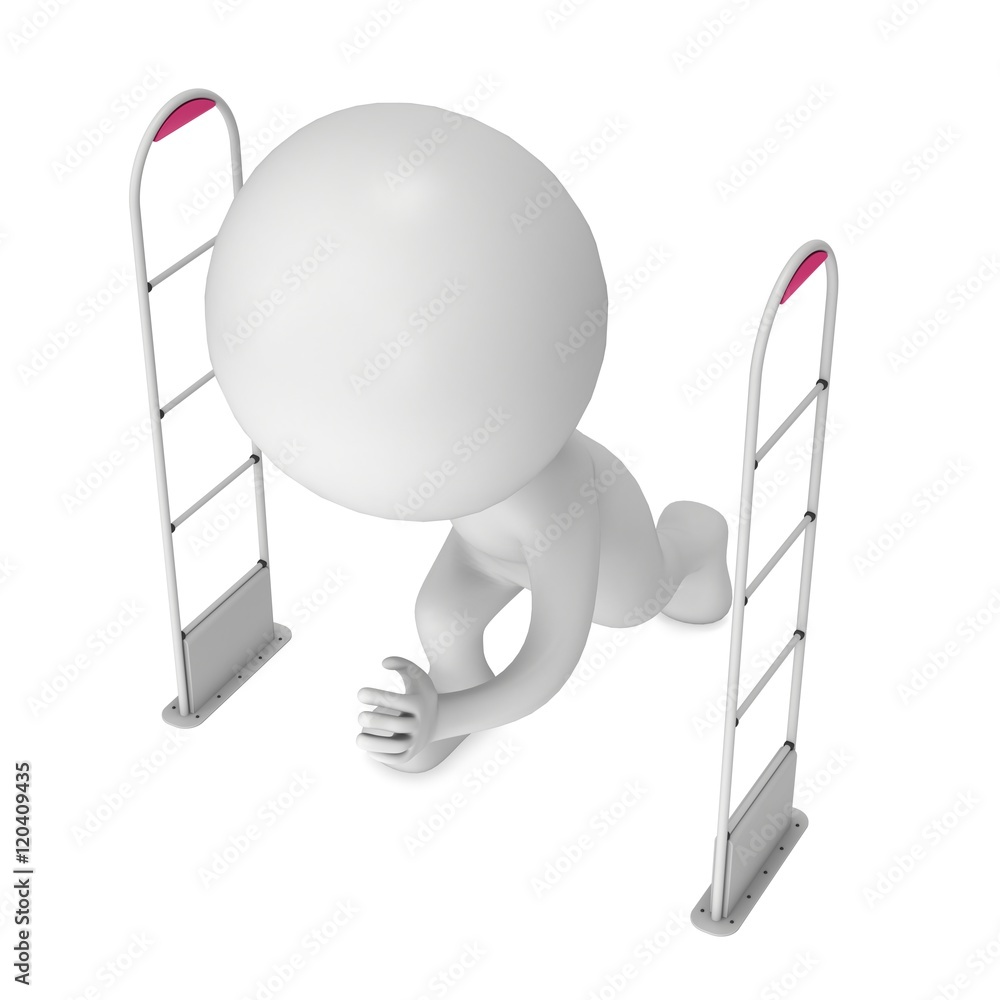 3D shoplifter scanner and running man isolated on white 3D shoplifter scanner and running man isolated on white