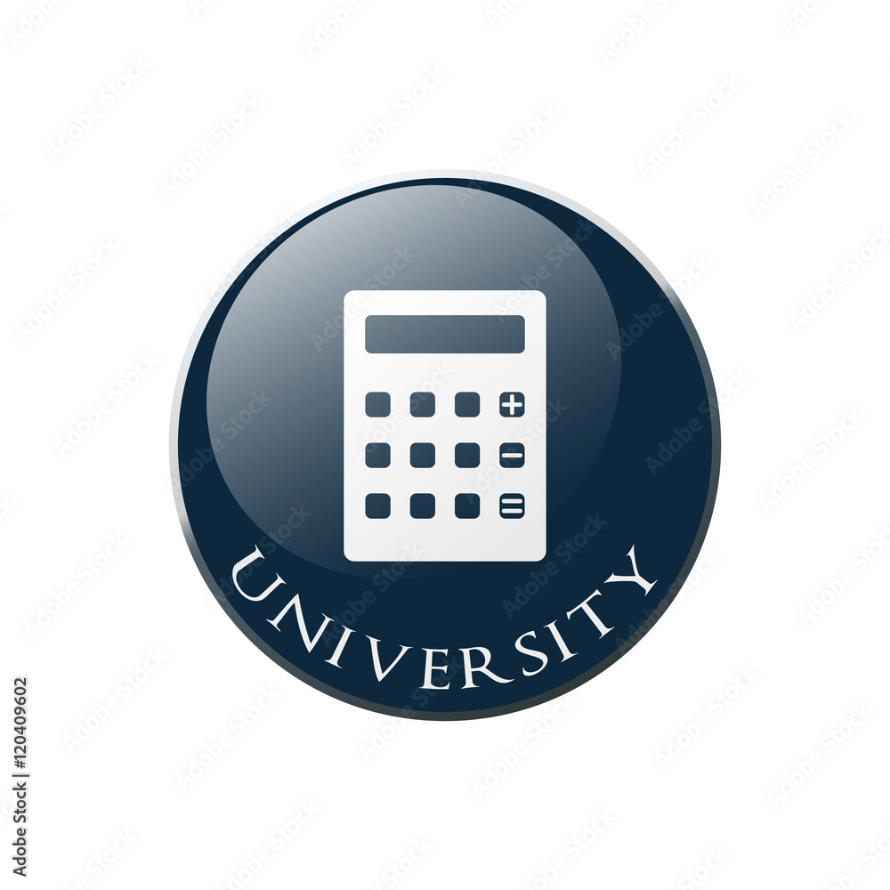 Calculator icon. Higher education symbol. Graphic design element. Symbol in circle button. Calculator icon. Higher education symbol. Graphic design element. Symbol in circle button.