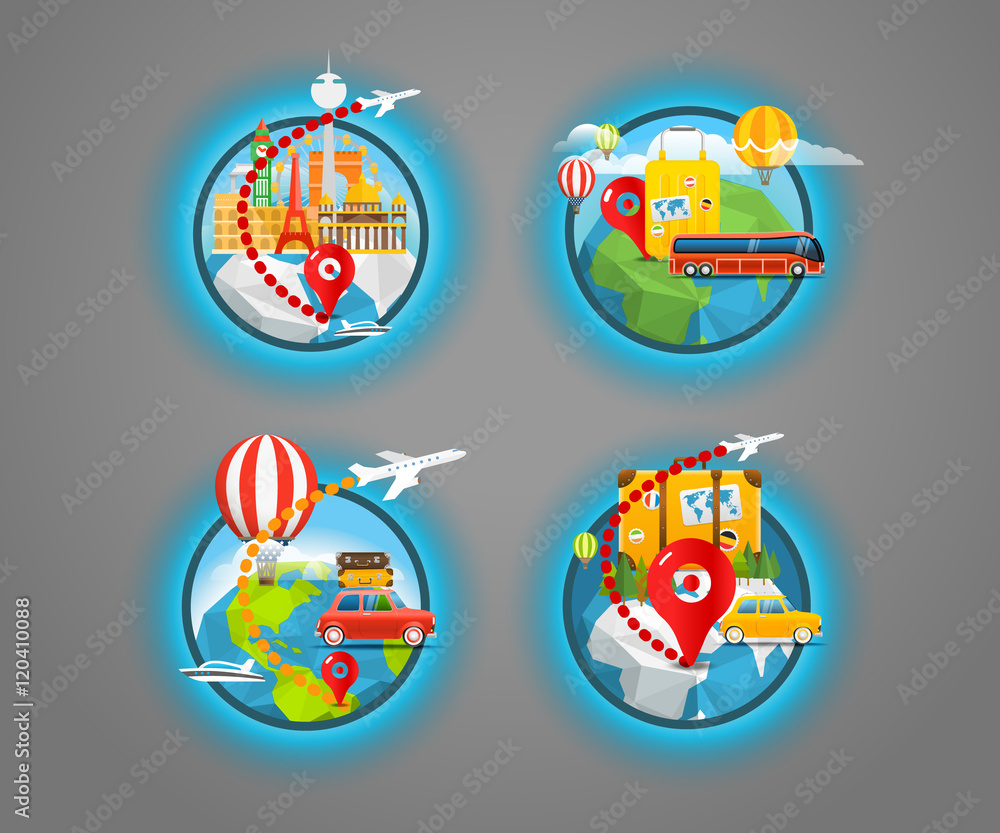 Dirrefent world famous sights. Modern cityscape Vector travel il