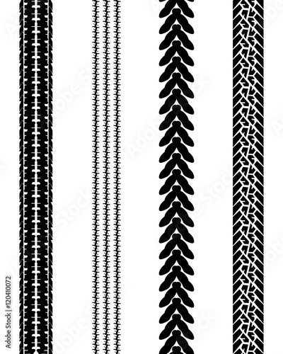 Black prints of tire cars, vector illustration, seamless pattern