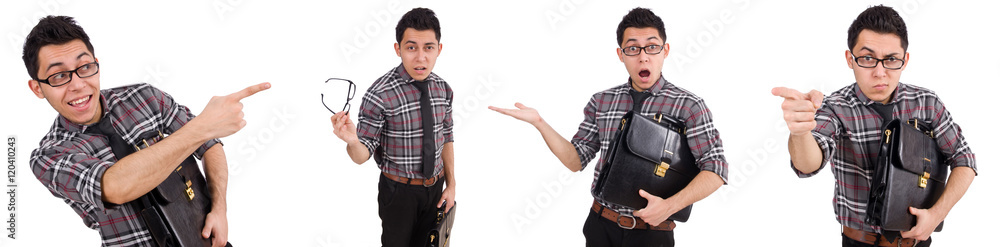 Young employee with briefcase isolated on white Young employee with briefcase isolated on white