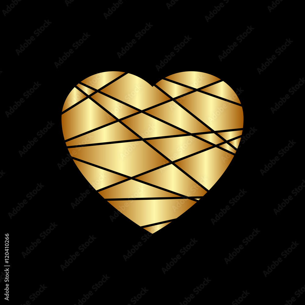 Gold heart icon. Golden glitter silhouette,metal sign shape isolated on ...