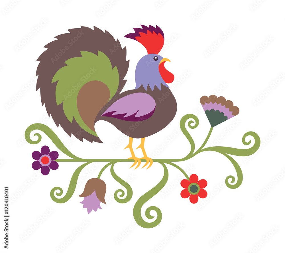 Vector illustration of rooster in folk art style Vector illustration of rooster in folk art style