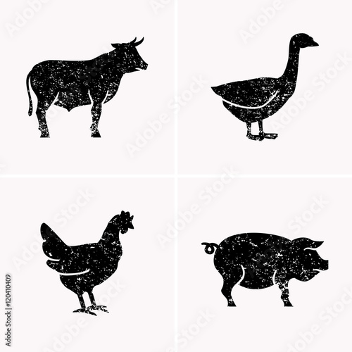 Farm animals collection - vector silhouette.