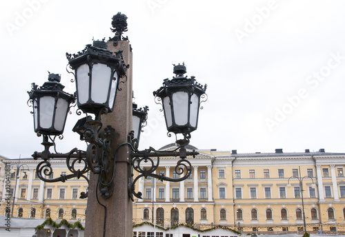 Lantern of the monument to Alexander II The Liberator at the Senate Square in Helsinki.