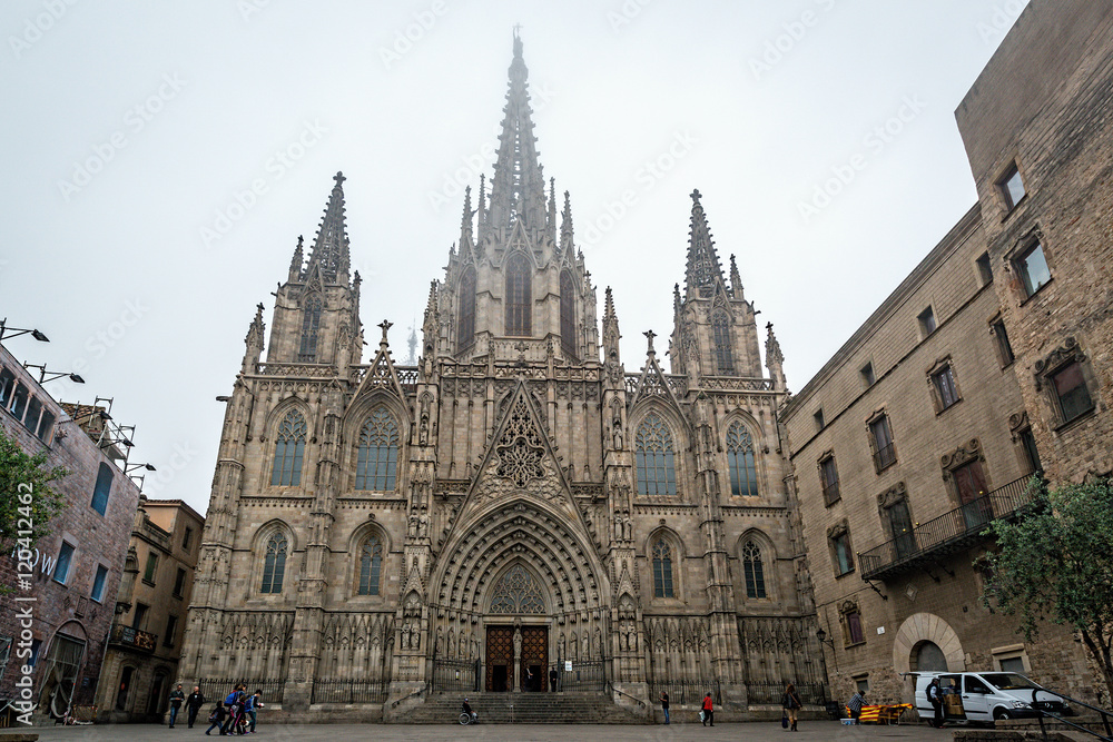 Fototapeta premium Barcelona Cathedral in foggy morning